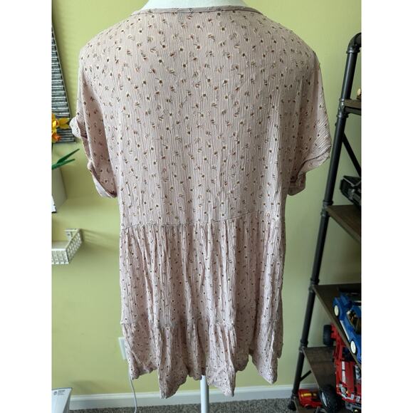 American Eagle Floral Babydoll Peplum Top M Pink Cottagecore Boho Tie Neck - Picture 4 of 5